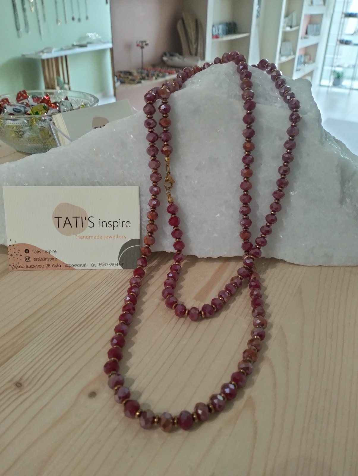 Κολιέ “Ruby Glow” με Κρυστάλλινες Ροδέλες & Αιματίτη - Image 3