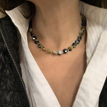 Κολιέ “Aquila” από Μάτι της Τίγρης Ταγιέ – Χειροποίητο με Χρυσό Ατσάλινο Κούμπωμα