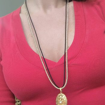 Μενταγιόν “Noctura” – Χρυσό Φιλιγκράν  με Διπλό Κορδόνι