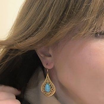 Σκουλαρίκια  Δάκρυ ''Aegean Tear” – Χειροποίητα Ατσάλινα με Τυρκουάζ Πέτρα
