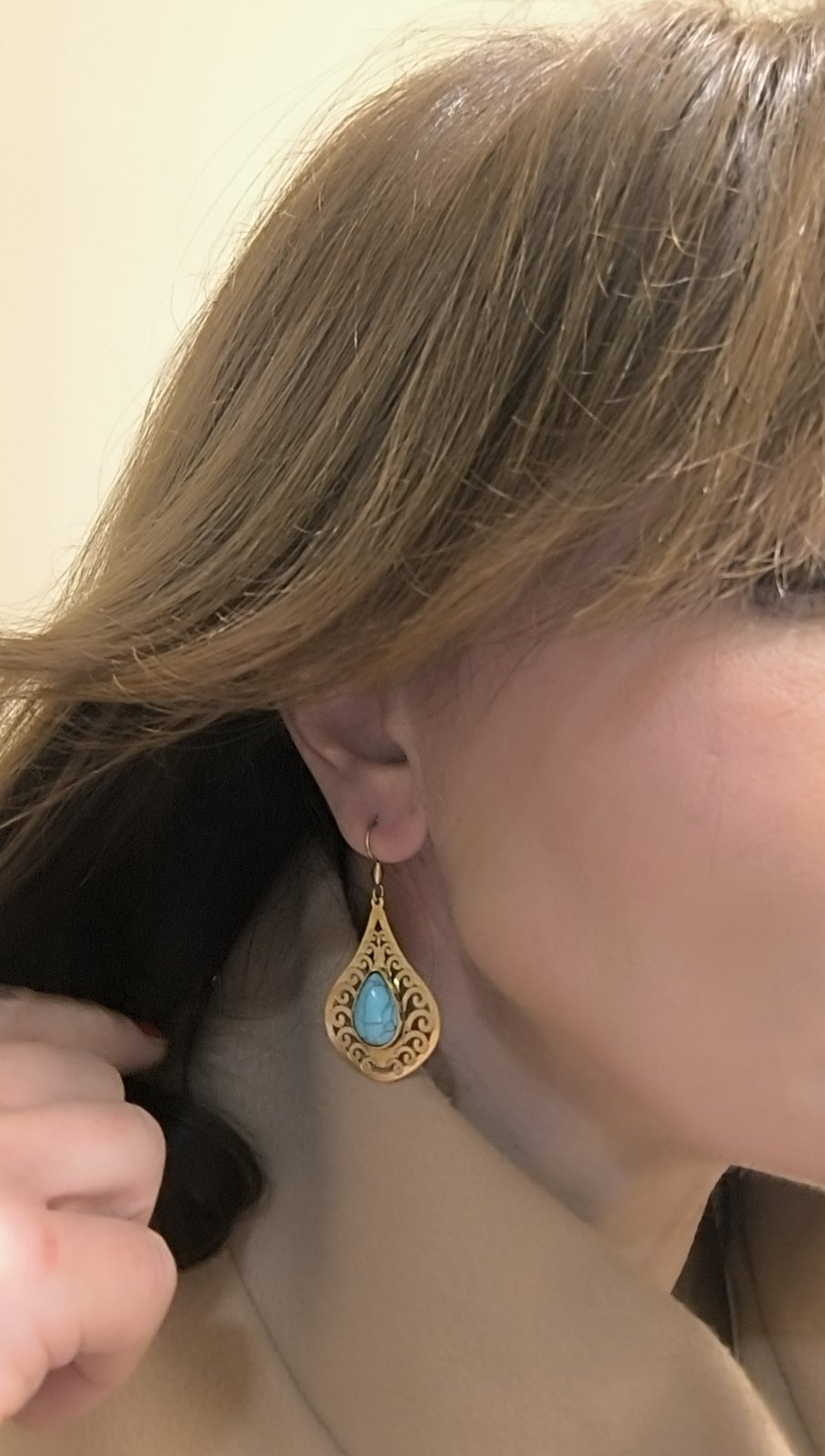 Σκουλαρίκια Δάκρυ ''Aegean Tear” – Χειροποίητα Ατσάλινα με Τυρκουάζ Πέτρα