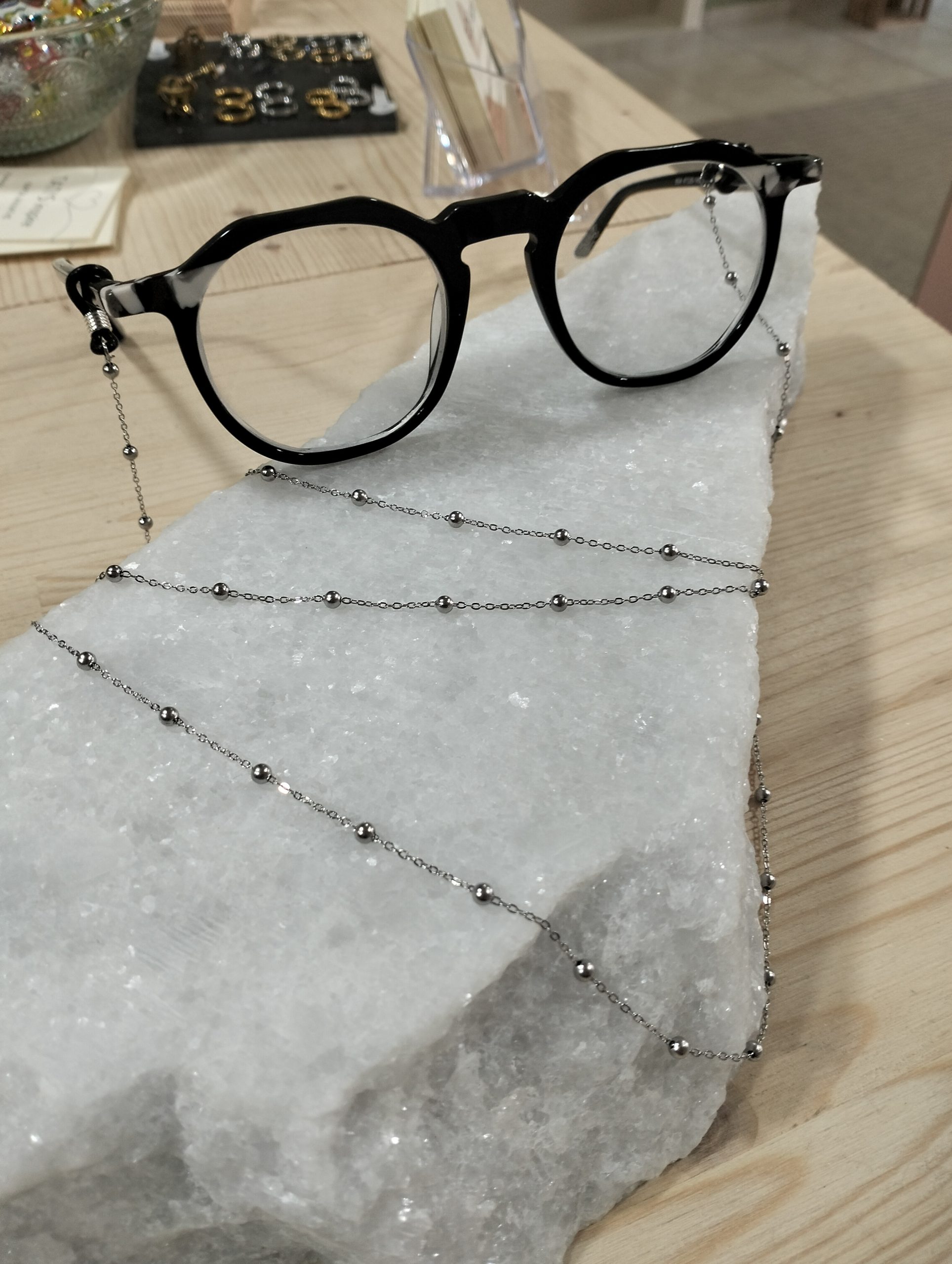 Silver Bead Glasses Chain