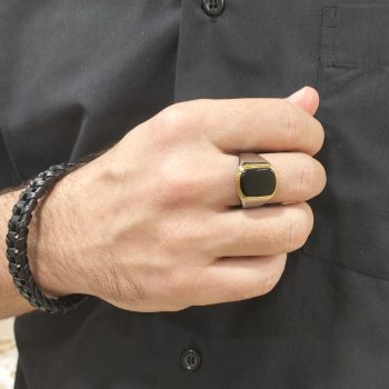 Ανδρικό Δαχτυλίδι Ατσάλινο με Πέτρα Όνυχα