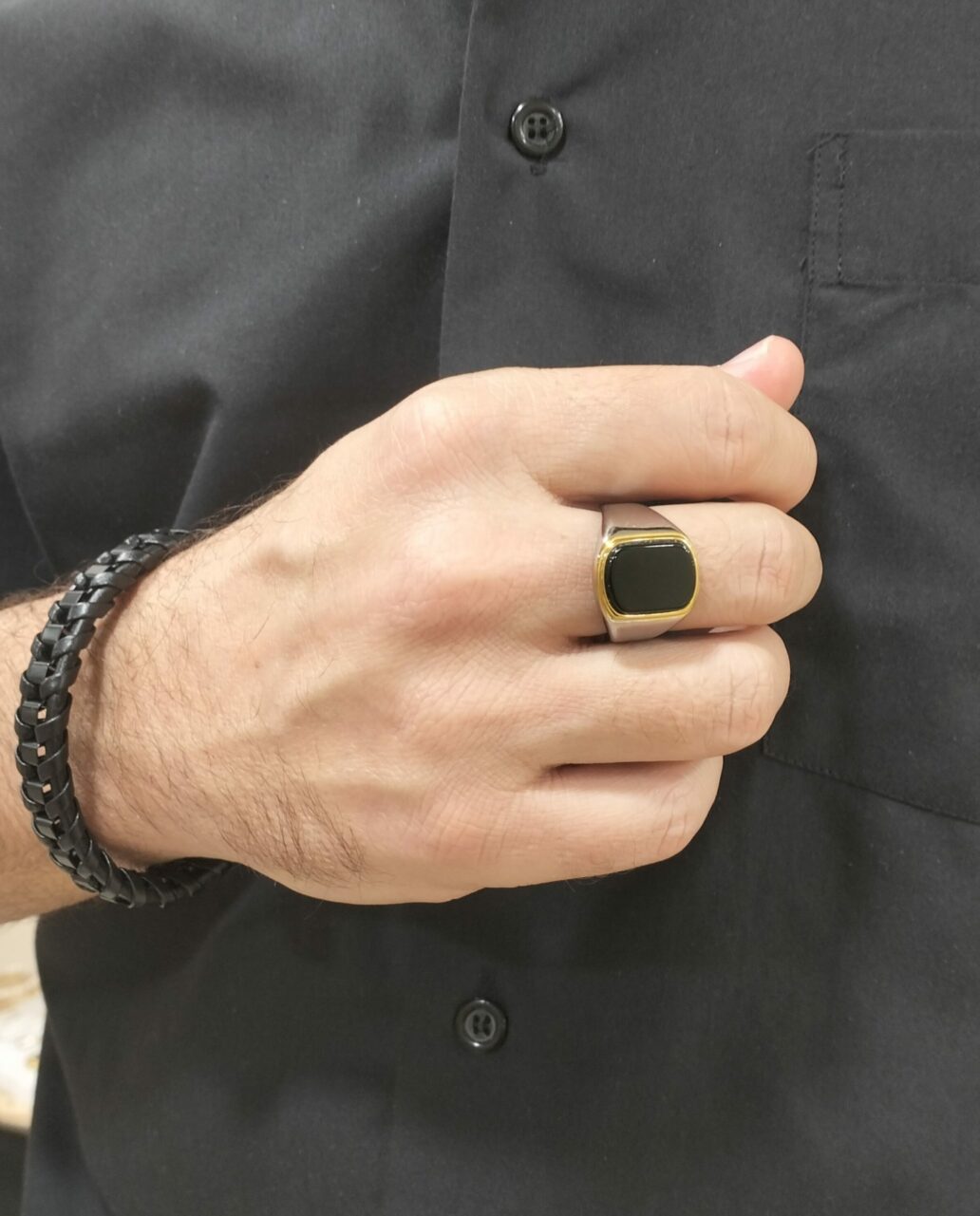 Ανδρικό Δαχτυλίδι Ατσάλινο με Πέτρα Όνυχα