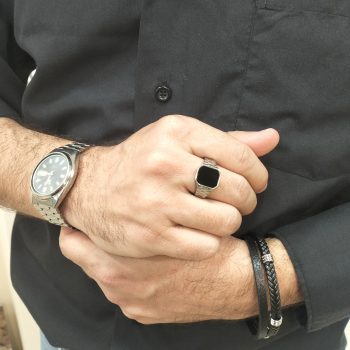 Ανδρικό Δαχτυλίδι Ατσάλινο Καρό με Πλάκα Όνυχα