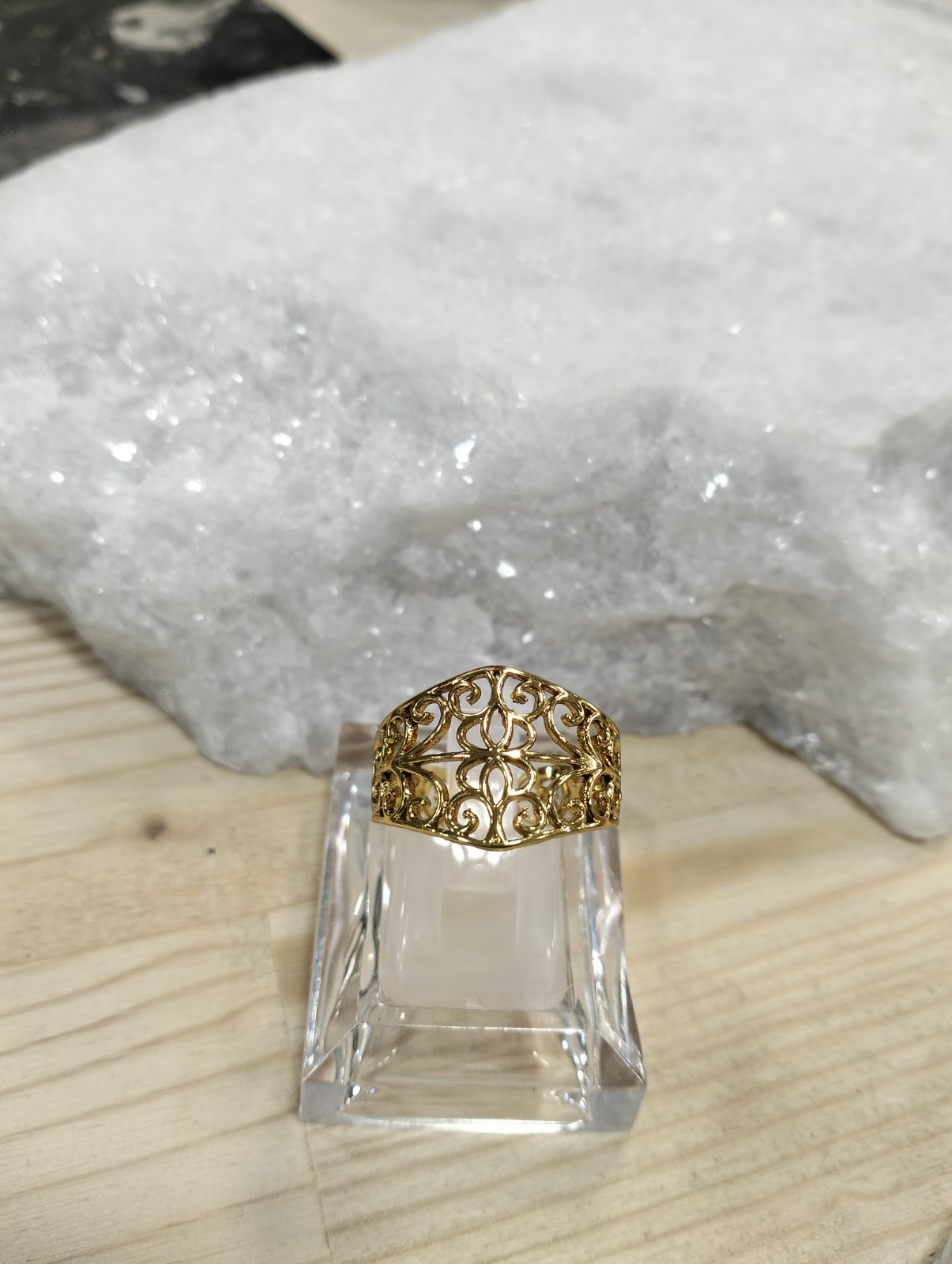 Stainless Steel Ring “Lace Bloom” Adjustable Gold or Silver Filigree Ring - Image 2