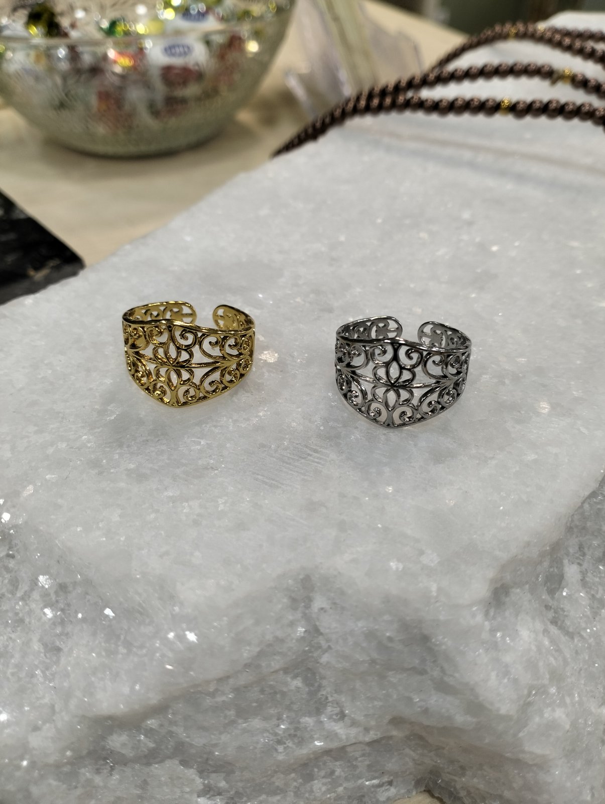 Stainless Steel Ring “Lace Bloom” Adjustable Gold or Silver Filigree Ring - Image 3