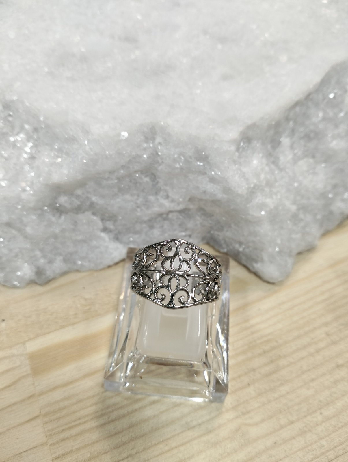 Stainless Steel Ring “Lace Bloom” Adjustable Gold or Silver Filigree Ring - Image 4