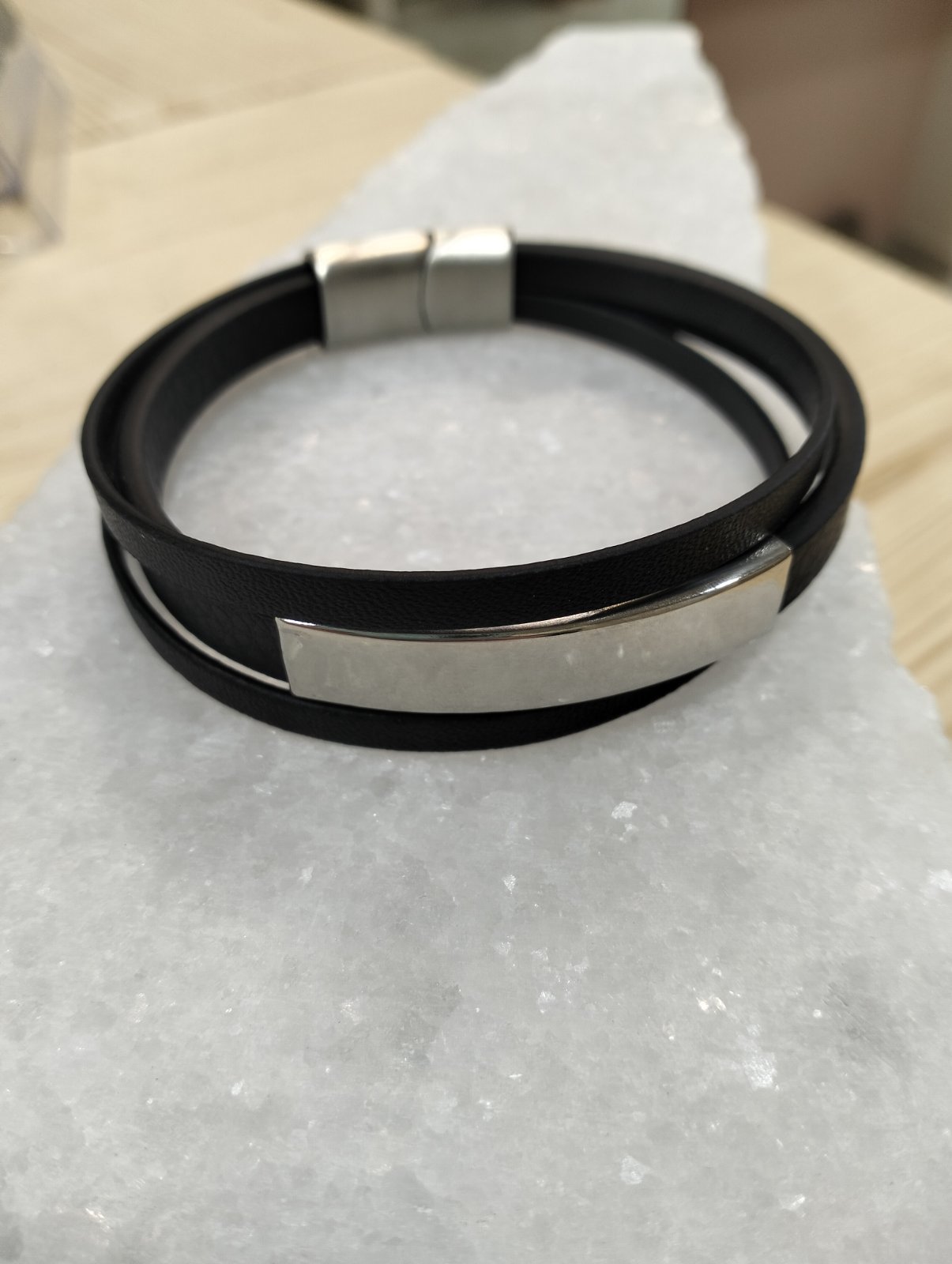 Ανδρικό Βραχιόλι Δερματίνης με Ατσάλινη Ταυτότητα - Image 3