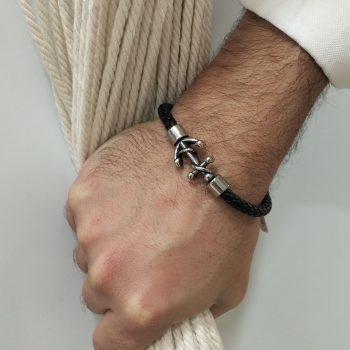 Ανδρικό Βραχιόλι Δερματίνης με Άγκυρα από Ανοξείδωτο Ατσάλι