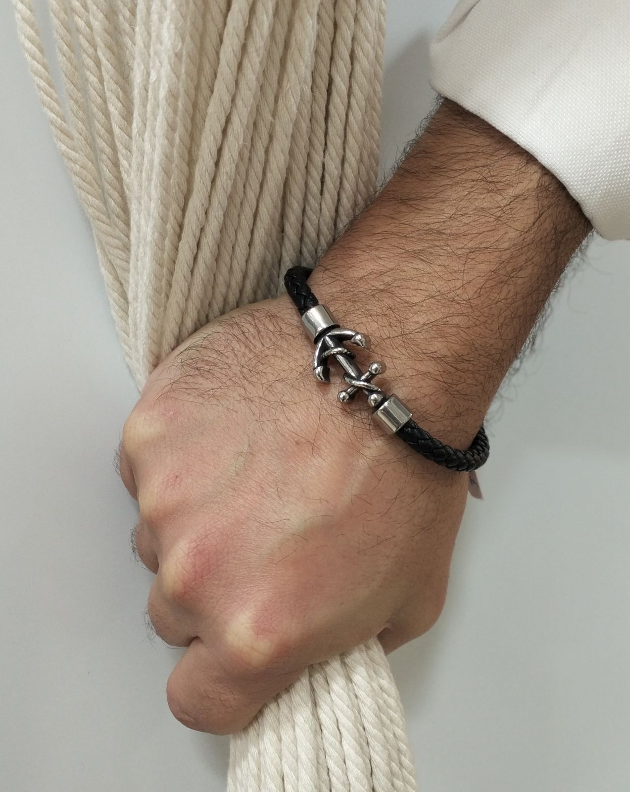 Ανδρικό Βραχιόλι Δερματίνης με Άγκυρα από Ανοξείδωτο Ατσάλι