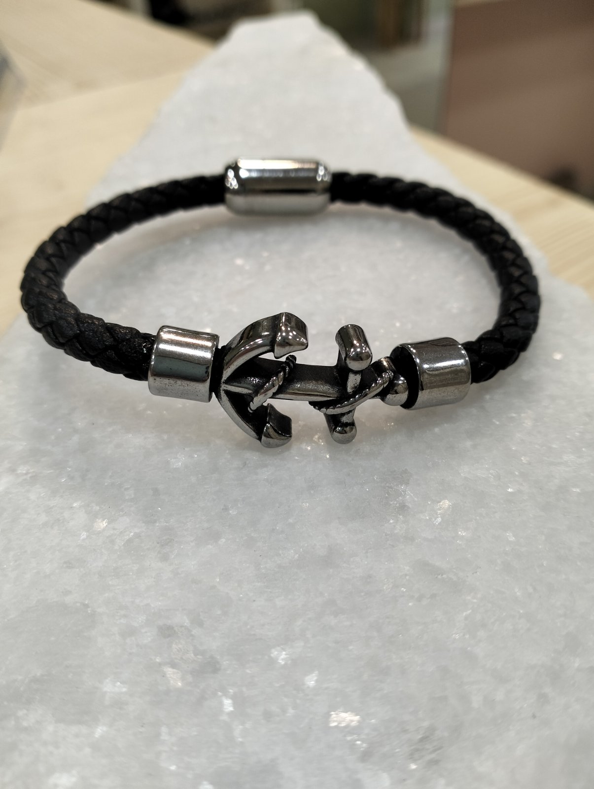 Ανδρικό Βραχιόλι Δερματίνης με Άγκυρα από Ανοξείδωτο Ατσάλι - Image 2