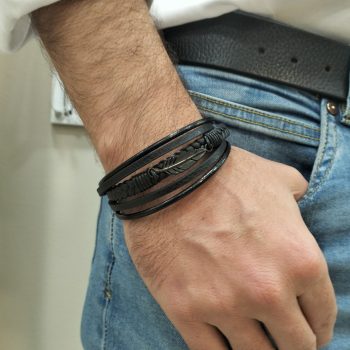 Ανδρικό Βραχιόλι Δερματίνης με Φτερό από Ανοξείδωτο Ατσάλι