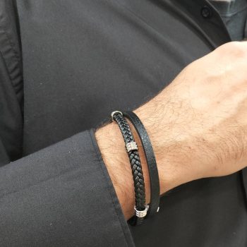 Ανδρικό Βραχιόλι Δερματίνης με Ατσάλινα Στοιχεία και Μαγνητικό Κούμπωμα