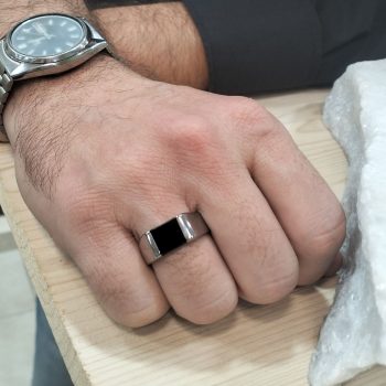 Ανδρικό Δαχτυλίδι Ατσάλινο με Μαύρη Πλάκα