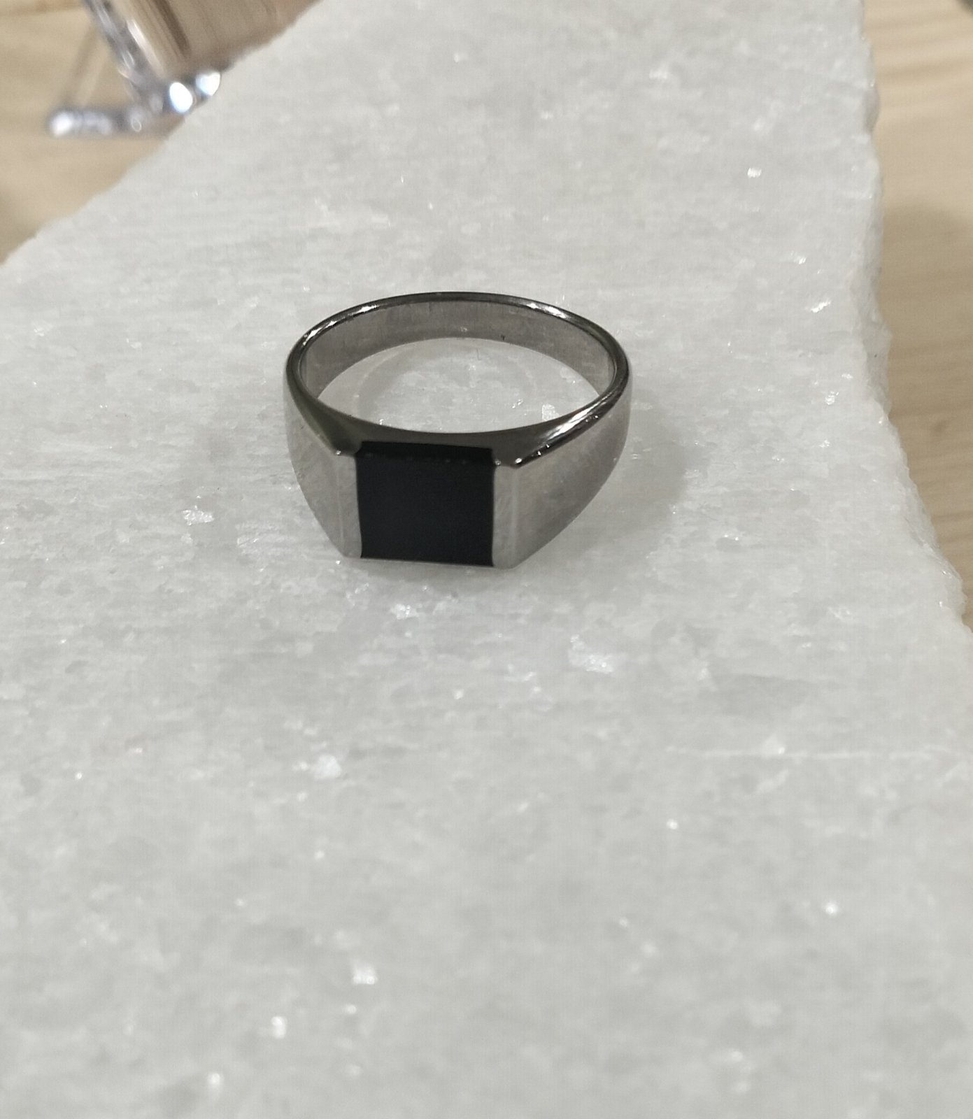 Ανδρικό Δαχτυλίδι Ατσάλινο με Μαύρη Πλάκα - Image 3