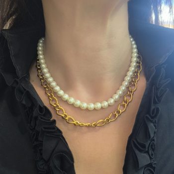 “Golden Pearl Elegance” Κολιέ με Πέρλες 8mm και Χρυσή Αλυσίδα