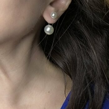 Pearl Duo – Ατσάλινα σκουλαρίκια με πέρλα 2 σε 1 (ασημί)