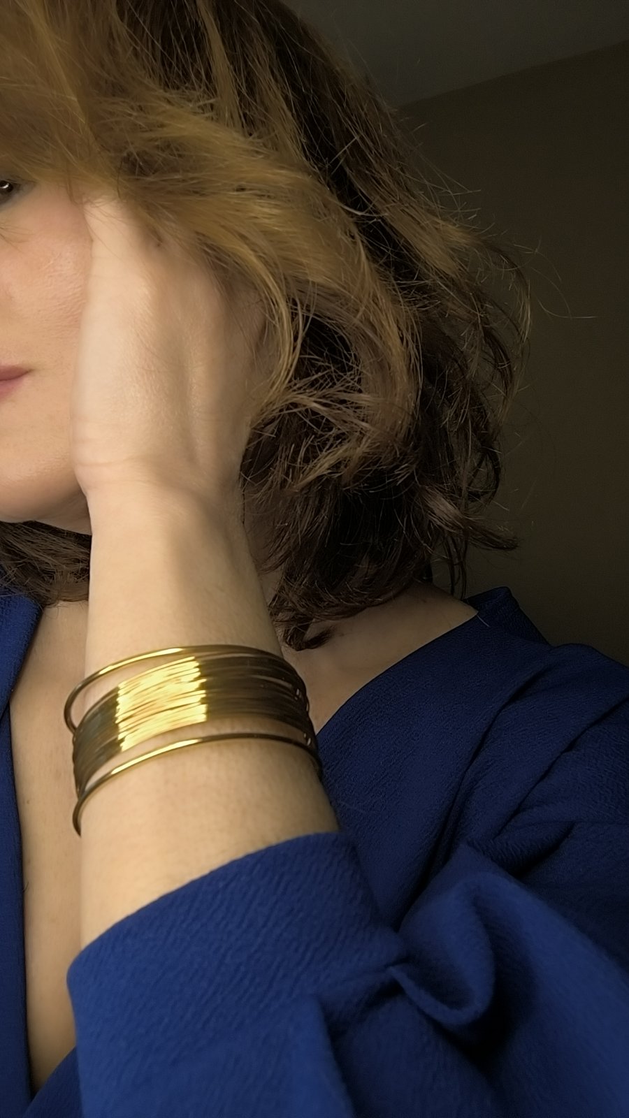 Golden Layers – Stainless steel multi-line cuff bracelet