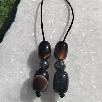 Midnight Ember – Χειροποίητο μπεγλέρι με αχάτη & αιματίτη