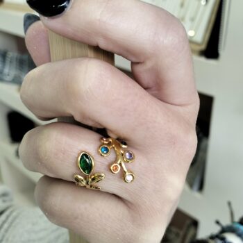 Δαχτυλίδι “Bloom Branch” Ρυθμιζόμενο από Ατσάλι με Πολύχρωμες Πέτρες