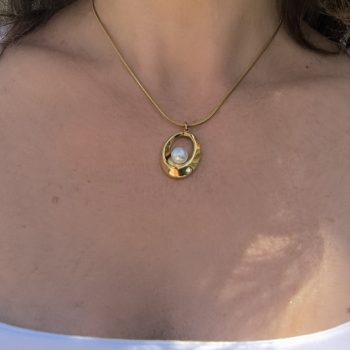 Pearl and Zircon Necklace | Stainless Steel Pendant