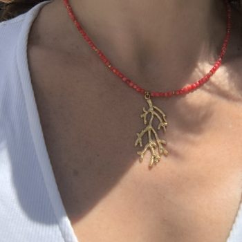 Κόκκινο Κολιέ Φίλντισι με Ατσάλινο Κοράλλι