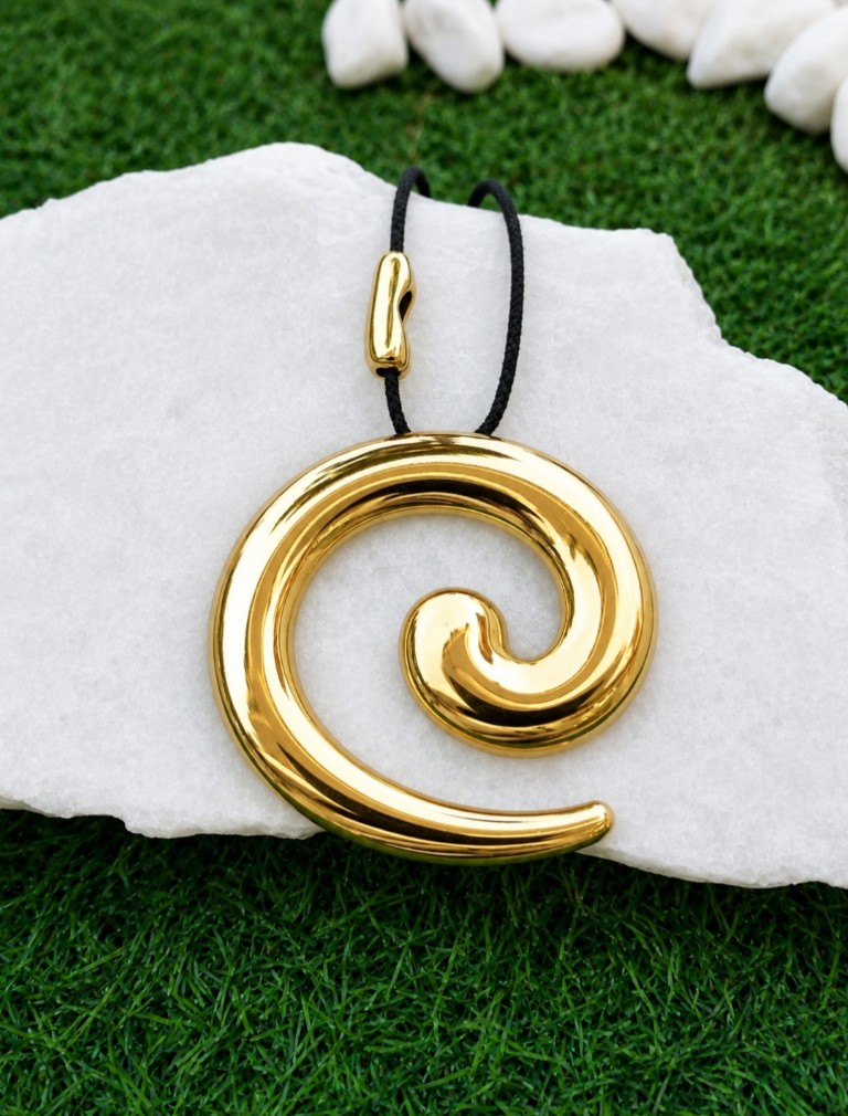 Stainless Steel Spiral Pendant 60mm – Gold with Black Cord - Image 3