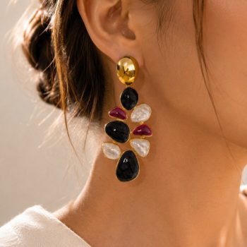 Stainless Steel Stud Earrings with Enamel Leaves