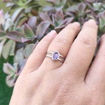 Stainless Steel Ring with Double Band and Rose Quartz